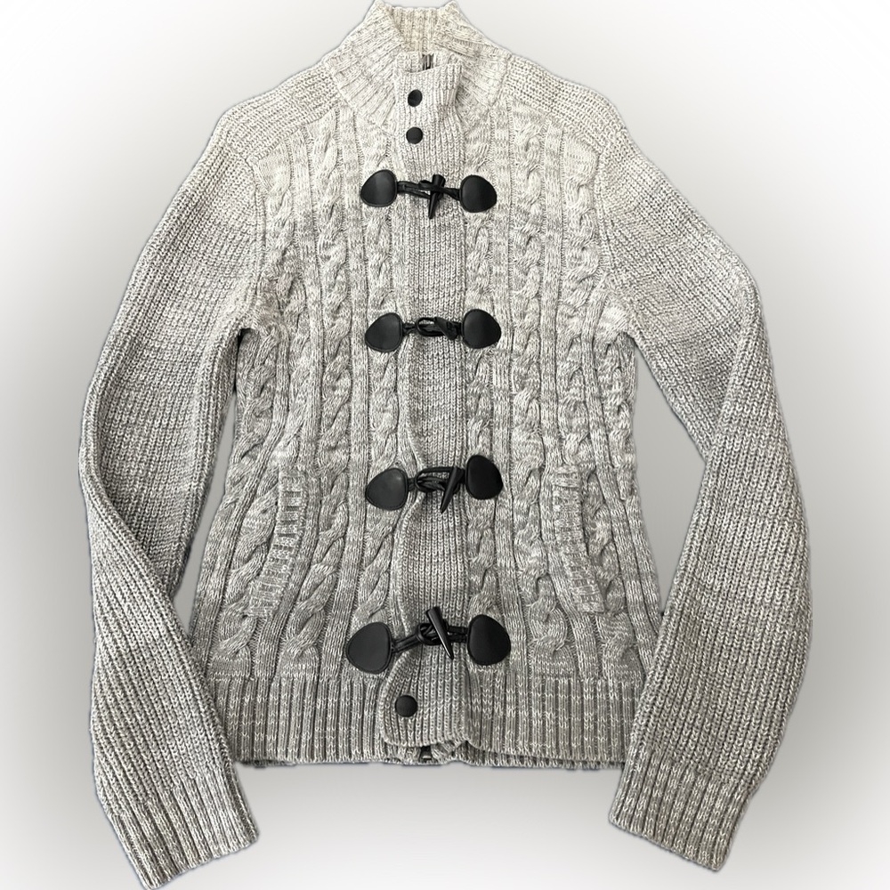 Gray Cable Knit Cardigan with Toggle Closures